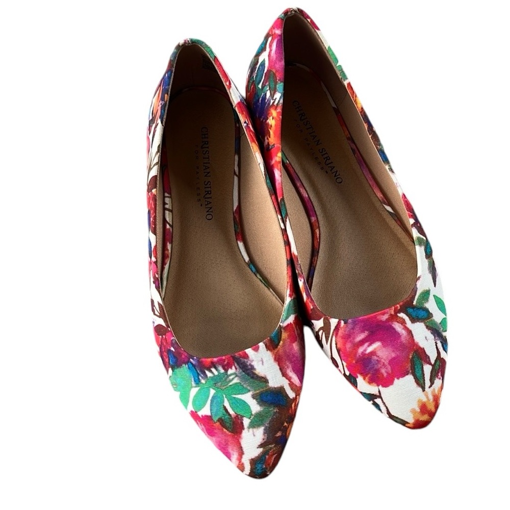 Christian Siriano Pink & Green Floral Pointed Flats